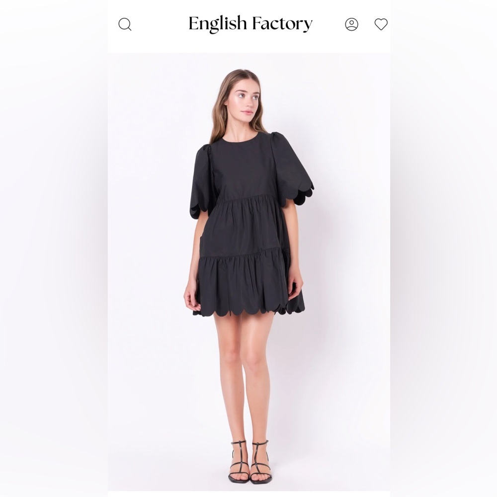 NWT ENGLISH FACTORY scallop detail tiered mini dress in black medium
